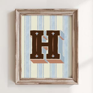 Impressão da letra H do oeste, arte inicial vintage, decoração de berçário de cowboy, download digital de quarto infantil retrô, arte ousada para sala de jogos, presente de chá de bebê