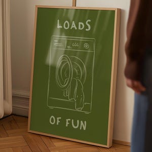 Laundry Room Wall Art, Funny Laundry Sign, Loads of Fun Print, Minimalist Typography Poster, Farmhouse Laundry Decor, Green Digital Wall Art