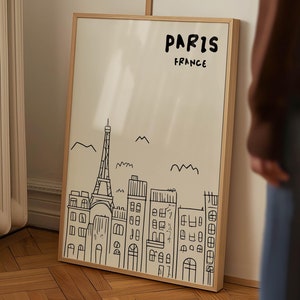 Paris Art Print - Minimalist Paris Wall Art - Eiffel Tower Cityscape Poster - Modern Paris Decor - Digital Download - Black France Artwork