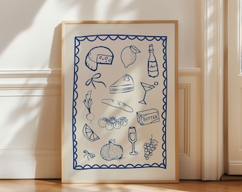 Vintage Wein und Käse Poster: Trendy Kitchen Print (Digitaler Download)