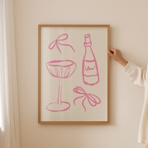 Bar Wall Art Print Kokietka Kokarda Drukuj Modny Bar Cart Art Drinks Plakat Uroczy Wystrój Kuchni Retro Drinks Print Dziewczęca Sztuka Ścienna Wydrukowalna Sztuka
