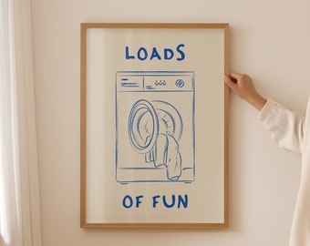 Loads Of Fun Poster Funny Laundry Print Laundry Room Decor Cute Quote Print Minimalist Wall Art Laundromat Poster Blue Laundry Room Print