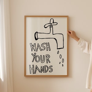 Wash Your Hands Print: Funny Retro Bathroom Decor (Digital Download)