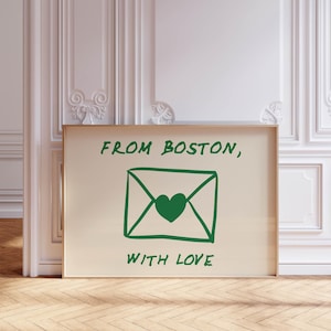 Impresión artística de Boston, arte de pared vintage de Boston, decoración moderna para el hogar, póster retro, impresión minimalista, bonito póster de Boston, decoración de dormitorio, arte imprimible verde