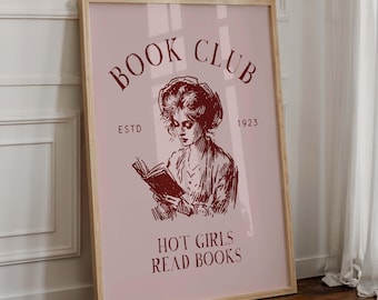 Hot Girls Read Books Print, Book Club Wall Art, Coquette Library
