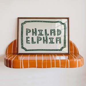 Philadelphia Print Trendy Philly Poster Retro Dorm Decor Green Preppy Wall Art Aesthetic City Poster Eclectic Apartment Art Printable Art