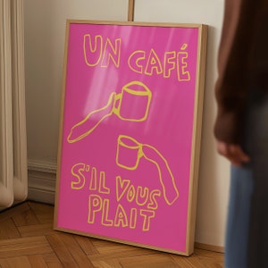 Pink French Coffee Print, Trendy Kitchen Wall Art (Digital Download)