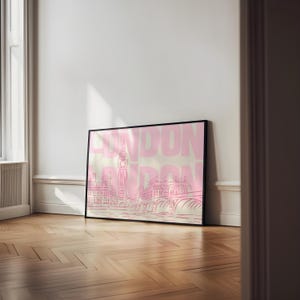 London Wall Art Print - Pink London Skyline - Big Ben Line Art - Digital Download - Minimalist City Poster - UK Travel Decor - London Poster