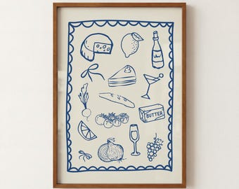 French Kitchen Wall Art • Wine & Cheese Print • Vintage Bistro Decor • Digital Download