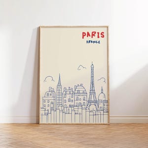 Paris Art Print - Minimalist Paris Wall Art - Eiffel Tower Cityscape Poster - Modern Paris Decor - Digital Download - Blue France Artwork
