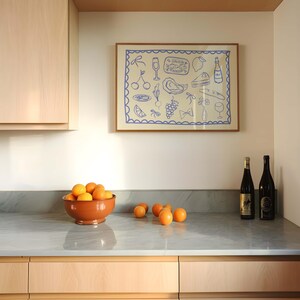 Dinner Party Poster Trendy Horizontal Wall Art Trendy Kitchen Print Retro Food Art Modern Kitchen Art Vintage Food Poster Printable Art Blue
