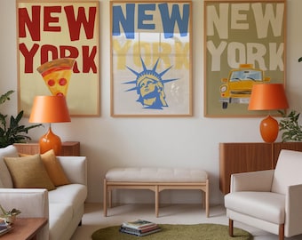 New York Print Set • NYC Travel Wall Art • New York Poster Set • Printable City Decor • Digital Download