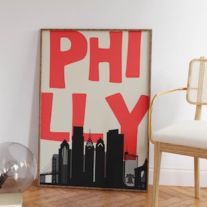 Philly Art Print Vintage Philadelphia Wall Art Retro Poster Minimalist Wall Art Philadelphia Poster Trendy Home Decor Printable Wall Art Red