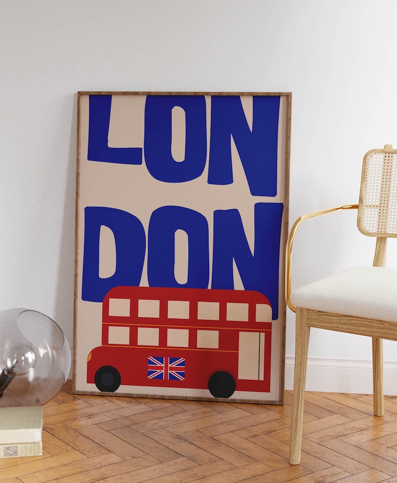 London Art Print Vintage London Wall Art Retro Poster London Bus Print