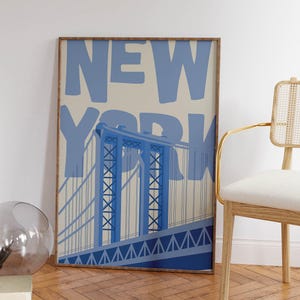 New York Art Print Vintage NYC Wall Art Retro New York City Poster Minimalist New York Art NYC Poster Trendy Home Decor Printable Art Blue