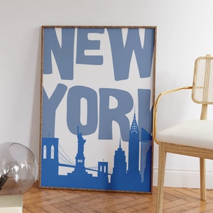 New York Art Print Vintage NYC Wall Art Retro New York City Poster Minimalist New York Art NYC Poster Trendy Home Decor Printable Art Blue