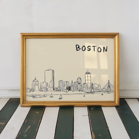 Boston Skyline Print • Massachusetts Wall Art • City Line Drawing • Urban Sketch Poster • Digital Download
