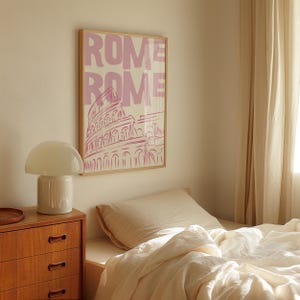 Rome Wall Art Print - Pink Colosseum Poster - Modern Travel Artwork - Retro Italy Poster - Minimalist Home Decor - Digital Download