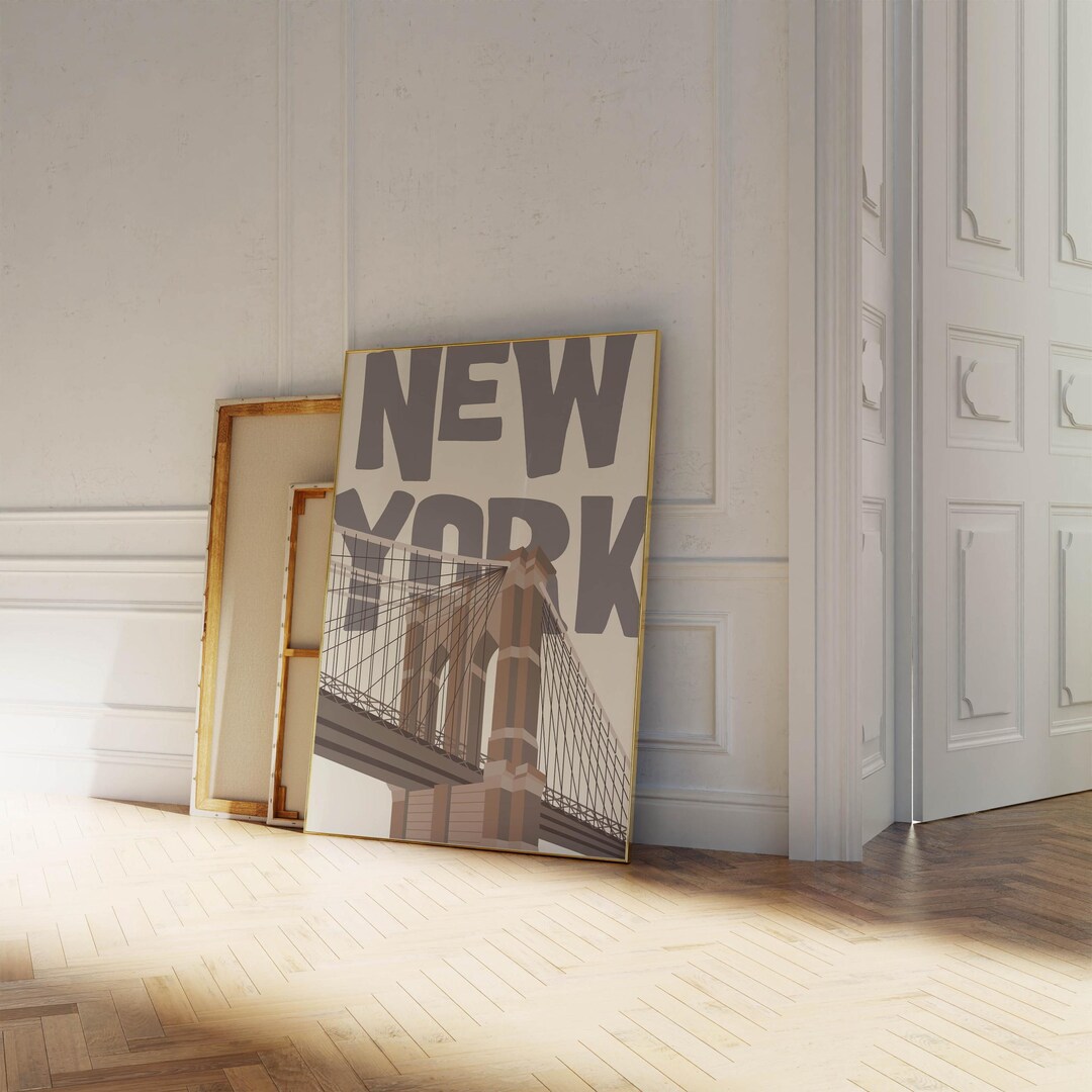 ブルックリン橋のプリント：ニューヨークの街並み、モダンで