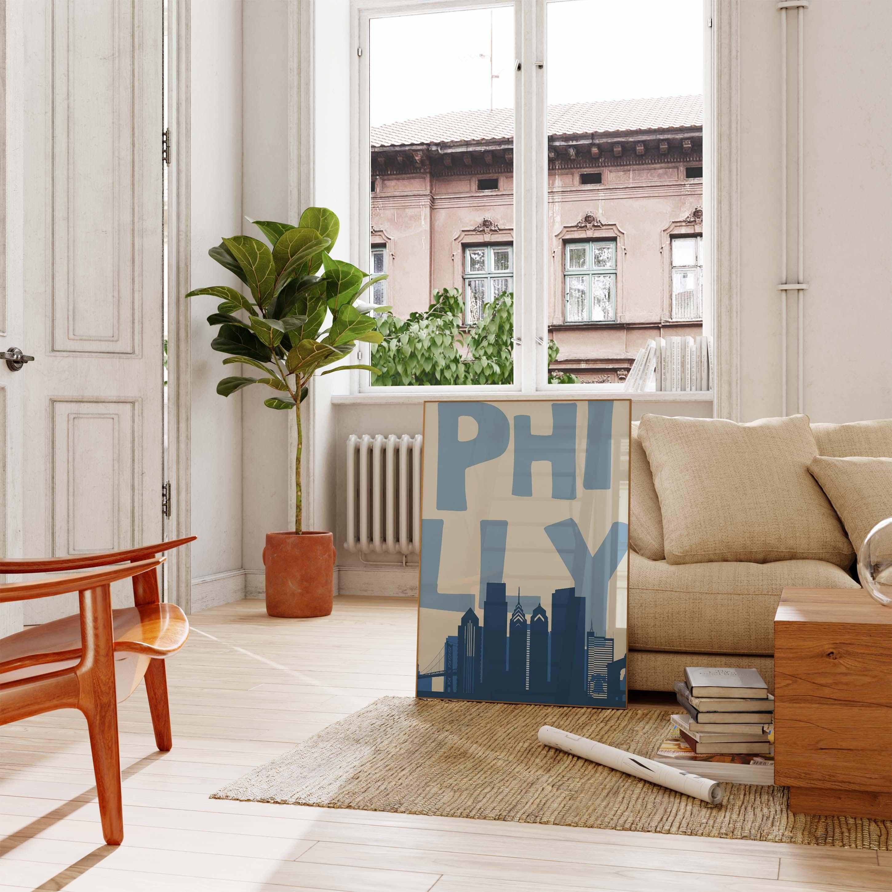 Philly Art Print Vintage Philadelphia Wall Art Retro Poster Minimalist Wall Art Philadelphia Poster Trendy Home Decor Printable Art Blue