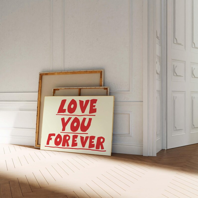 Love You Forever Wall Art Print - Romantic Bedroom Decor - Bold Red Typography Poster - Modern Minimalist - Printable Gift for Couples