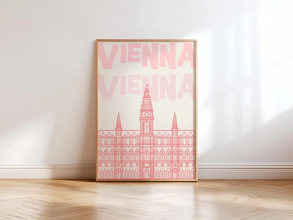 Vienna Travel Poster: Pink Retro Europe Print, Trendy Dorm Decor (Digital Download)