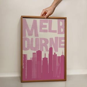 Impression d'art Melbourne vintage art mural Melbourne affiche rétro paysage urbain rose affiche décoration tendance art mural minimaliste art imprimable