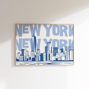 New York Art Print Vintage NYC Wall Art Retro New York City Poster Minimalist New York Art NYC Poster Trendy Home Decor Blue Digital Print