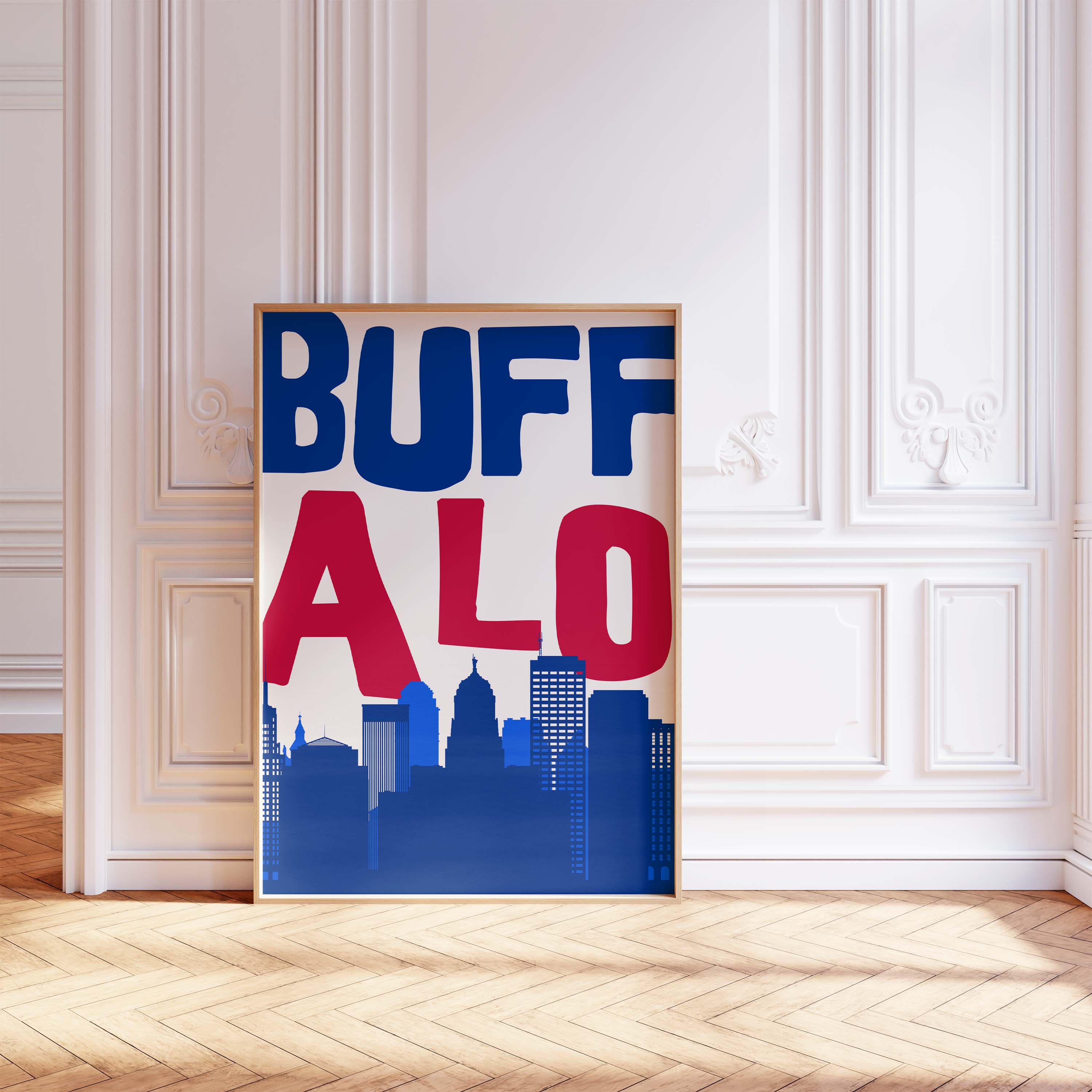 Buffalo NY Wall Art, Patriotic Skyline Print, Digital Download, Man Cave Decor, Red White Blue, Fathers Day 4th of July Gift, Printable Art
