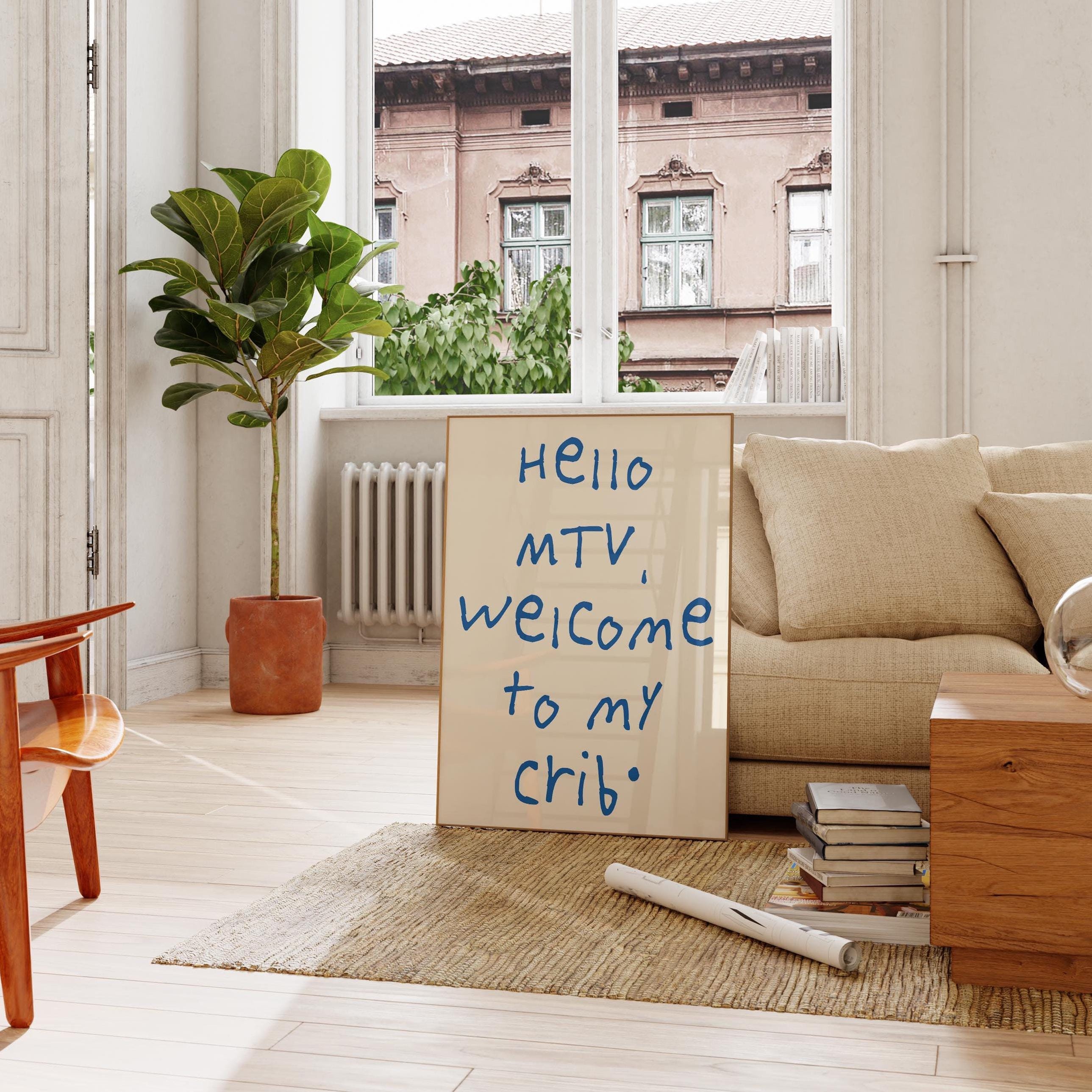 Hello MTV Poster: Modern Blue Typography Art (Digital Print)