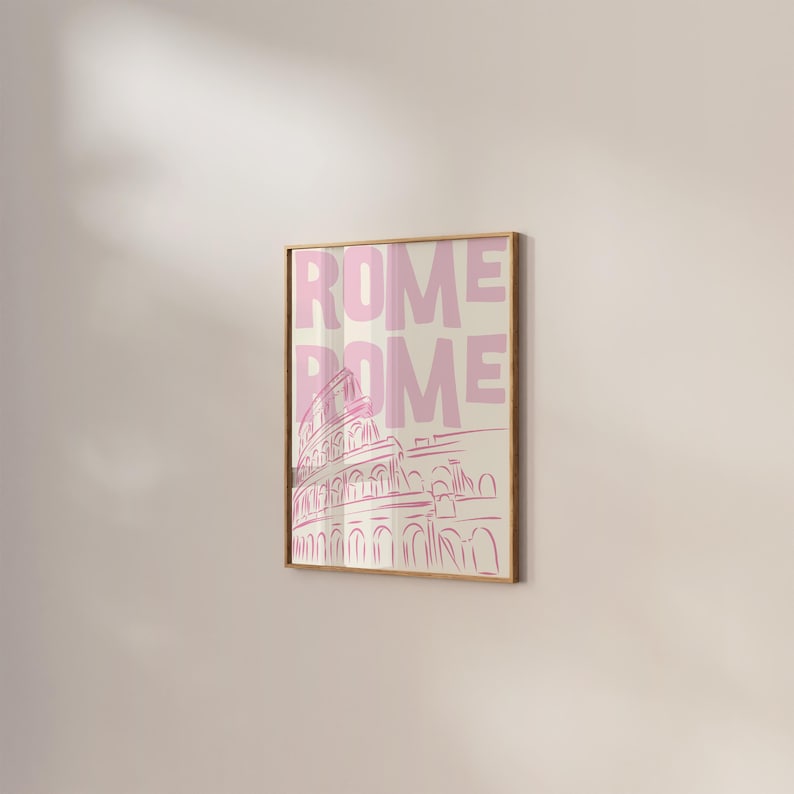 Rome Wall Art Print - Pink Colosseum Poster - Modern Travel Artwork - Retro Italy Poster - Minimalist Home Decor - Digital Download