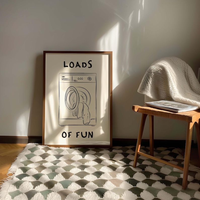 Loads Of Fun Poster Funny Laundry Print Laundry Room Decor Cute Quote Print Minimalist Wall Art Laundromat Poster Black Laundry Room Print