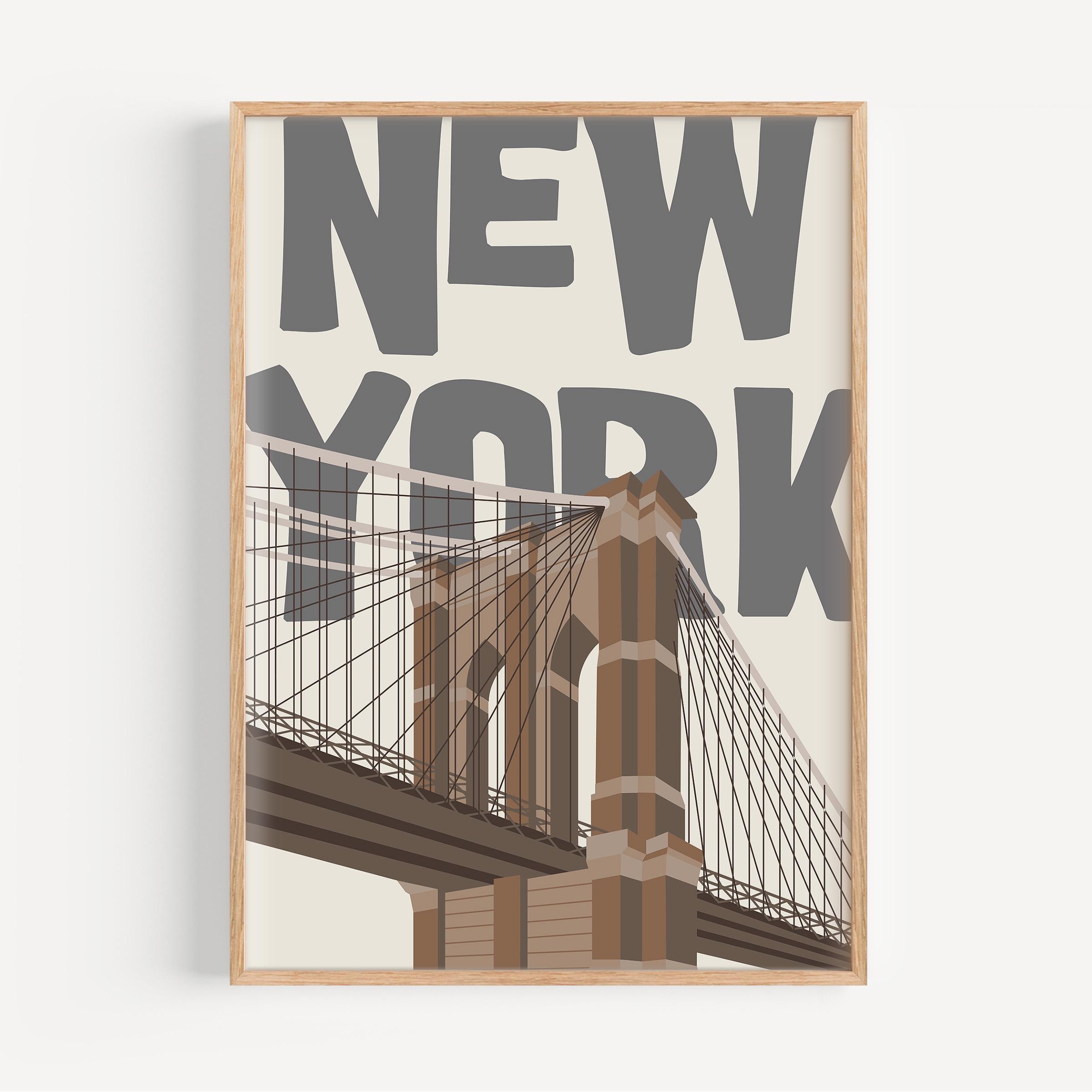 ブルックリン橋のプリント：ニューヨークの街並み、モダンで