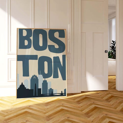 Boston Poster - Blaue Skyline Wandkunst (Digitaler Download)