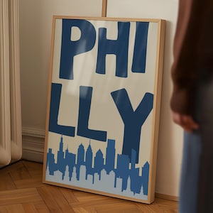 Philly Art Print Vintage Philadelphia Wall Art Retro Poster Minimalist Wall Art Philadelphia Poster Trendy Home Decor Printable Art Blue