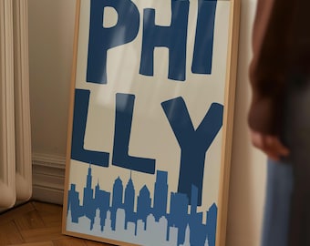 Vintage Philadelphia Art Print, Blue Retro Philly Poster (Digital Download)