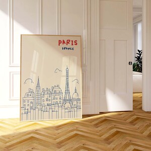 Paris Art Print - Minimalist Paris Wall Art - Eiffel Tower Cityscape Poster - Modern Paris Decor - Digital Download - Blue France Artwork