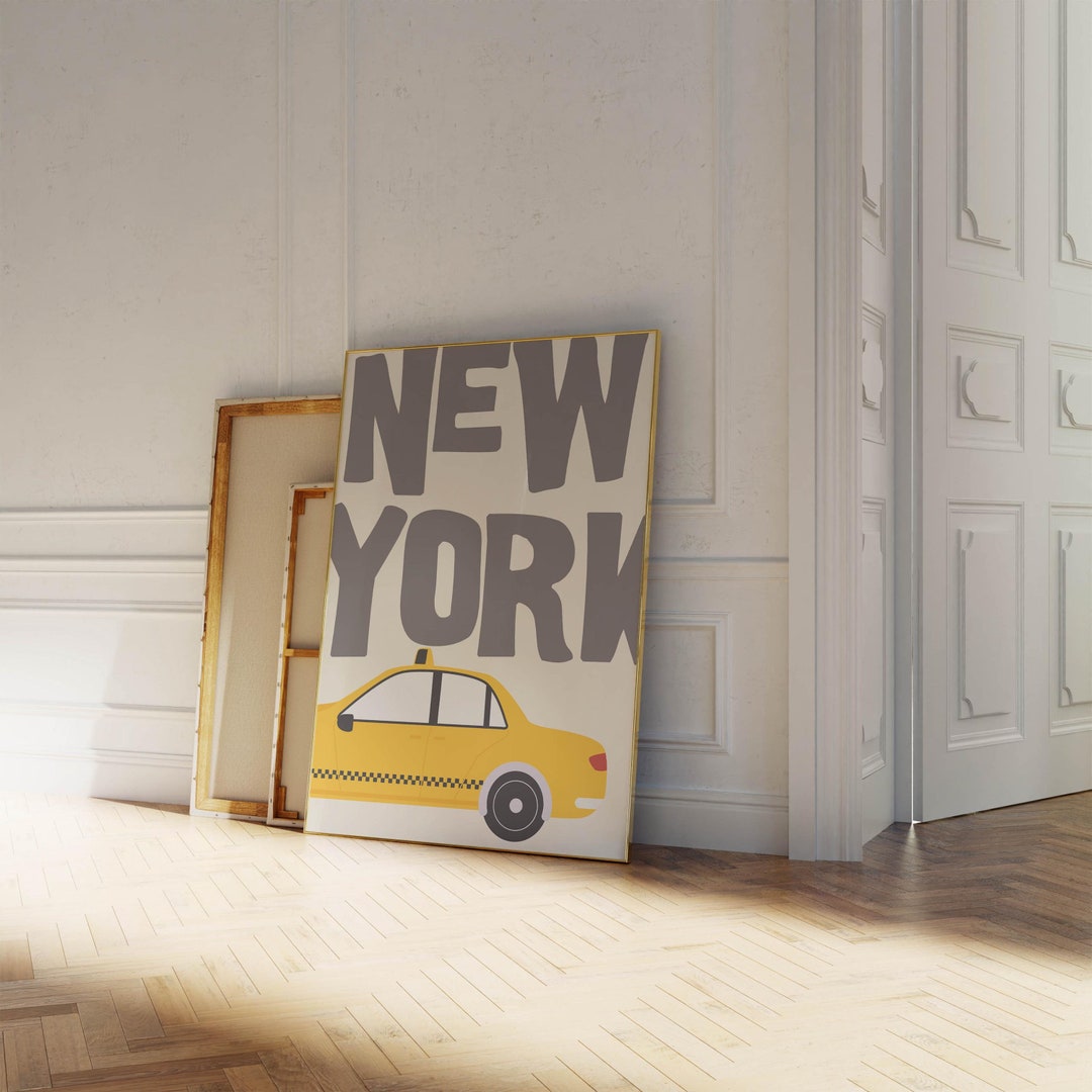 Vintage NYC Wall Art: Yellow Cab Poster, Retro New York Print (digital ...