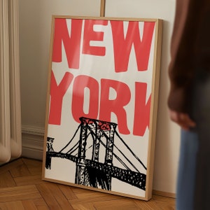 New York Art Print Vintage NYC Wall Art Retro New York City Poster Minimalist New York Art NYC Poster Trendy Home Decor Printable Art Red
