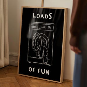 Funny Laundry Print Black and White Wall Art Washing Machine Poster For Modern Utility Room Minimalist Home Decor Digital Download