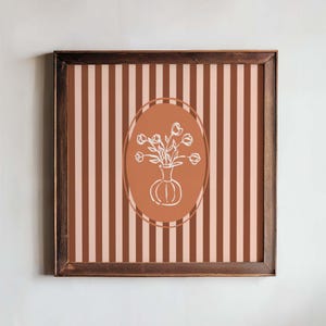 Estampado de flores retro, arte de pared floral vintage, decoración de sala de estar bohemia, póster botánico minimalista, arte lineal terroso, arte digital estético para cocina