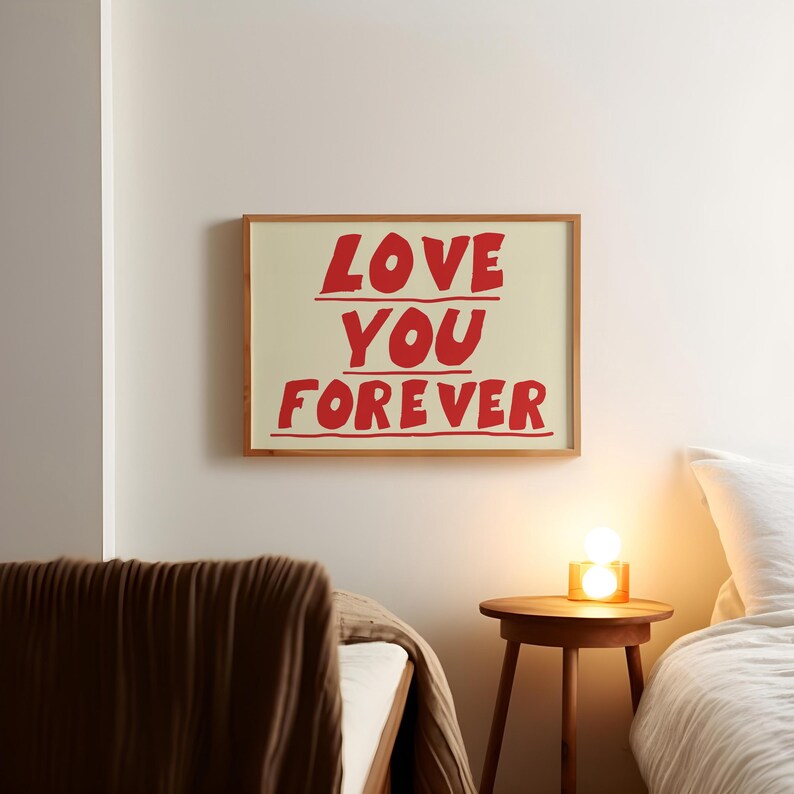 Love You Forever Wall Art Print - Romantic Bedroom Decor - Bold Red Typography Poster - Modern Minimalist - Printable Gift for Couples