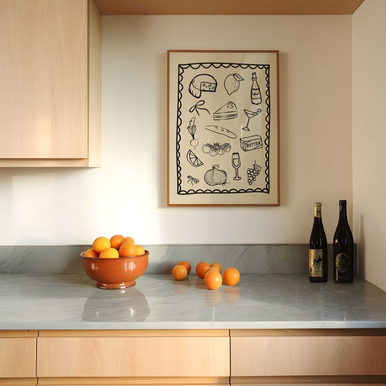 Dinner Party Poster Vintage Food Poster Trendy Kitchen Decor Wine and Cheese Print Modern Kitchen Print Retro Food Art Dining Room Wall Art