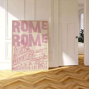 Rome Wall Art Print - Pink Colosseum Poster - Modern Travel Artwork - Retro Italy Poster - Minimalist Home Decor - Digital Download