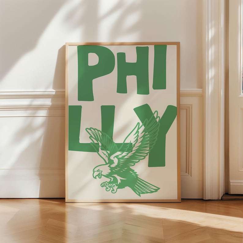 Philly Art Print Vintage Eagle Poster Retro Philadelphia Print Minimalist Wall Art Philadelphia Poster Trendy Home Decor Printable Art Green