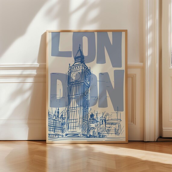 Vintage London Art Print: Big Ben, Retro Wall Decor (digital