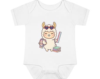 Llama Back to School Baby Onesie, Cute First Day of School Llama | Kawaii Llama Baby Onesie, Teacher Student Gift