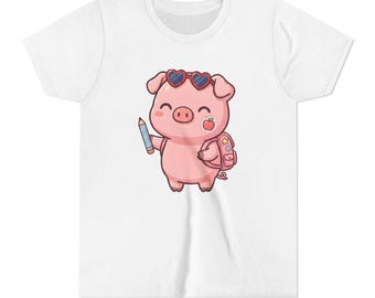 Piglet Back to School Youth Tee, Cute First Day of School Piglet | Kawaii Piglet Youth Tee, Teacher Student Gift