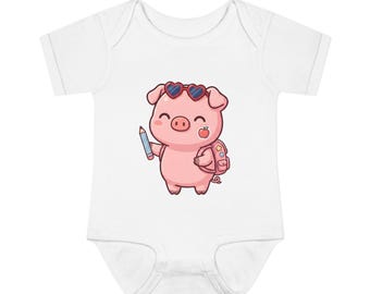 Piglet Back to School Baby Onesie, Cute First Day of School Piglet | Kawaii Piglet Baby Onesie, Teacher Student Gift