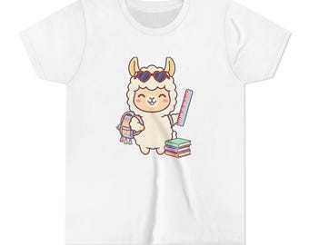 Llama Back to School Youth Tee, Cute First Day of School Llama | Kawaii Llama Youth Tee, Teacher Student Gift